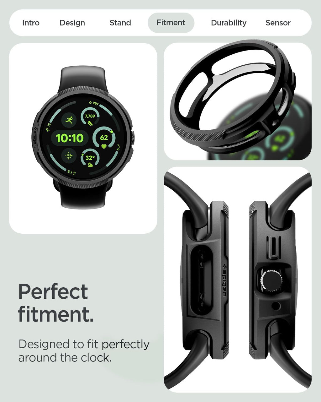 Spigen Liquid Air Case with Charger Stand for Pixel Watch 4 (45mm) – Matte Black