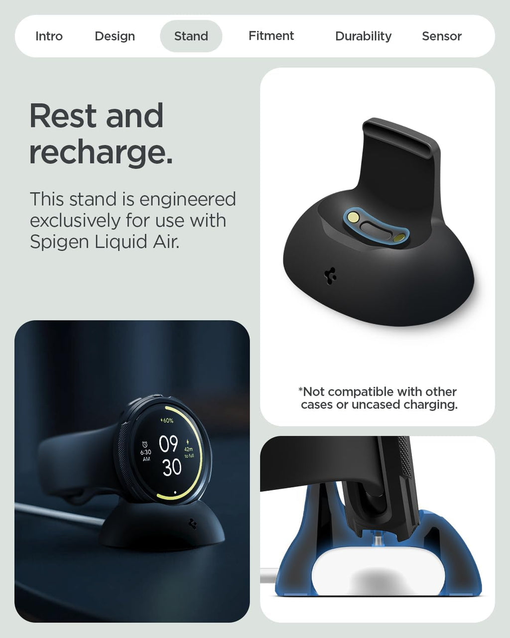 Spigen Liquid Air Case with Charger Stand for Pixel Watch 4 (45mm) – Matte Black
