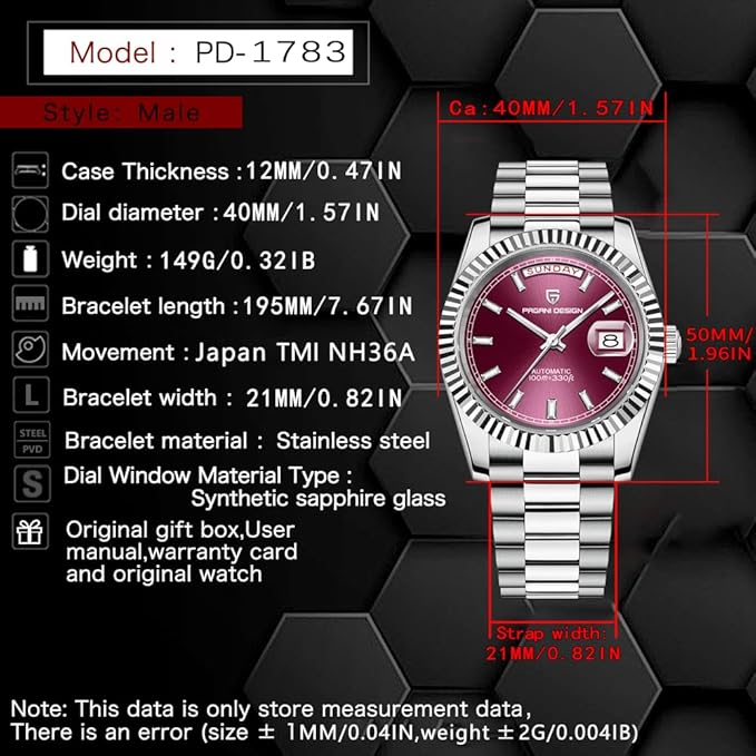 LACZ DENTON Pagani DD40 Men’s Automatic Watch – Sapphire Glass, Mechanical, 10Bar