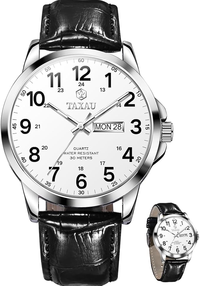 Men’s Luxury Leather Quartz Watch – Waterproof, Large Face, Date