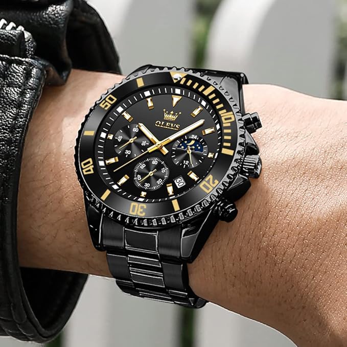 OLEVS Waterproof Stainless Steel Luminous Rotatable Bezel Watch — Classic Analog Quartz Wristwatch