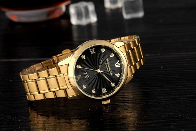 Men’s Gold Plated Watch – Roman Numeral Dial with Rhinestones