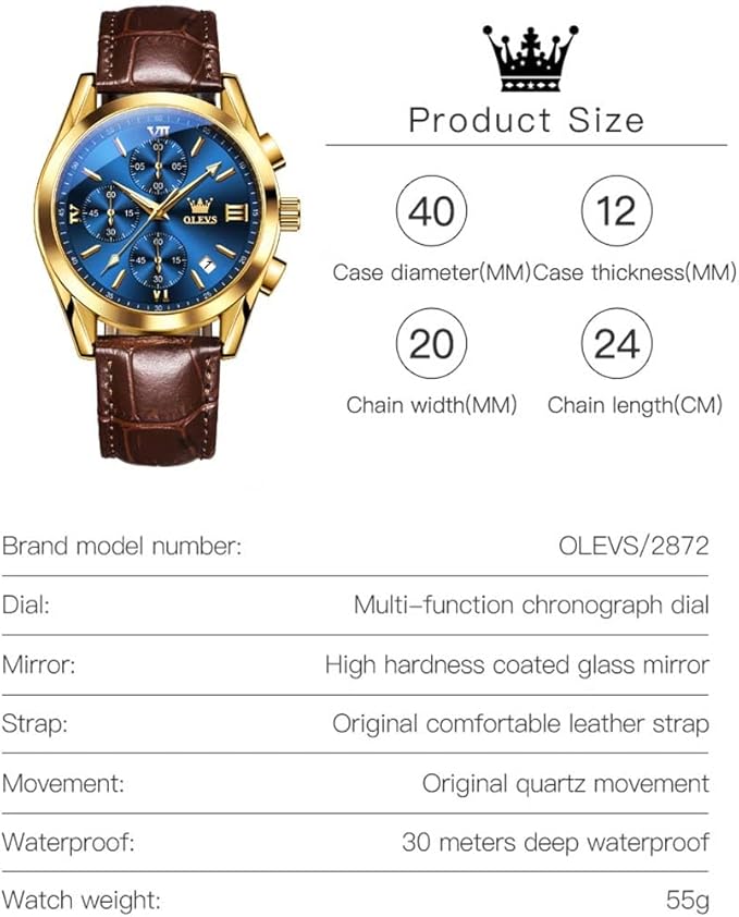 OLEVS Men’s Analog Leather Band Business Watch