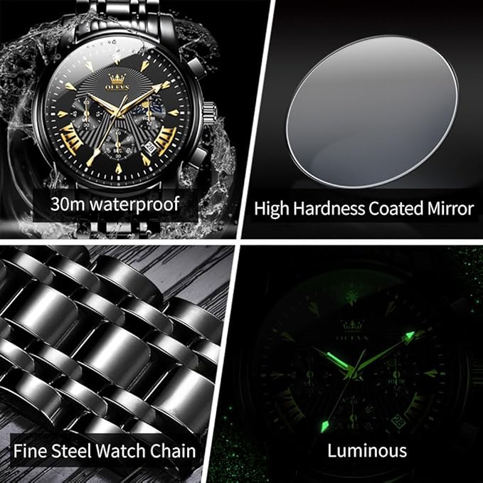 OLEVS Men’s Multifunction Dress Watch – Luminous, Water Resistant, Stainless Steel