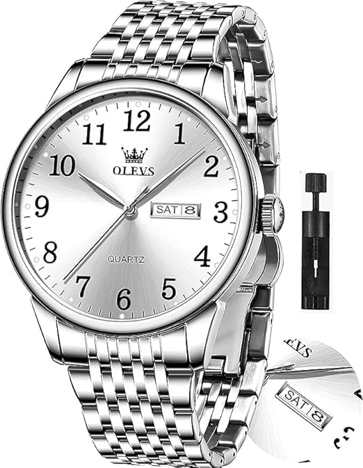 OLEVS Men’s Big Face Stainless Steel Quartz Watch – Day & Date