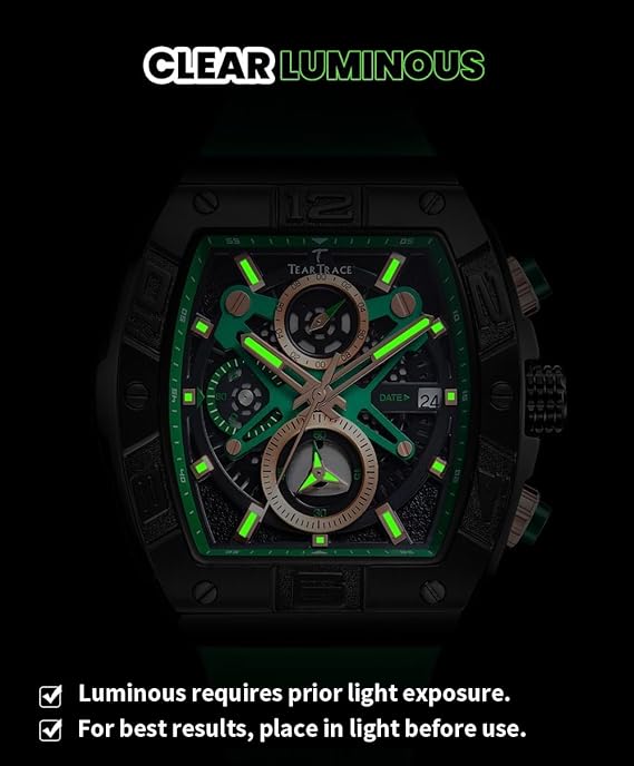 Men’s Sport Quartz Watch – Tonneau Case, Chronograph, Silicone Strap