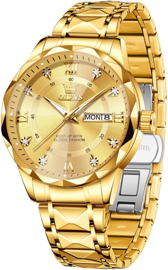 OLEVS Men’s Luxury Quartz Watch – Big Face, Stainless Steel, Day & Date