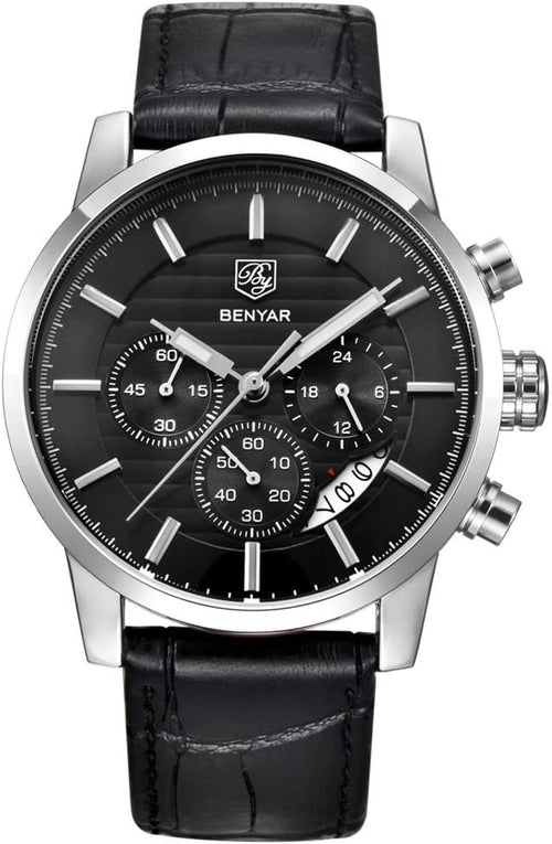 BENYAR Men’s Quartz Chronograph Waterproof Business and Sport Leather Watch