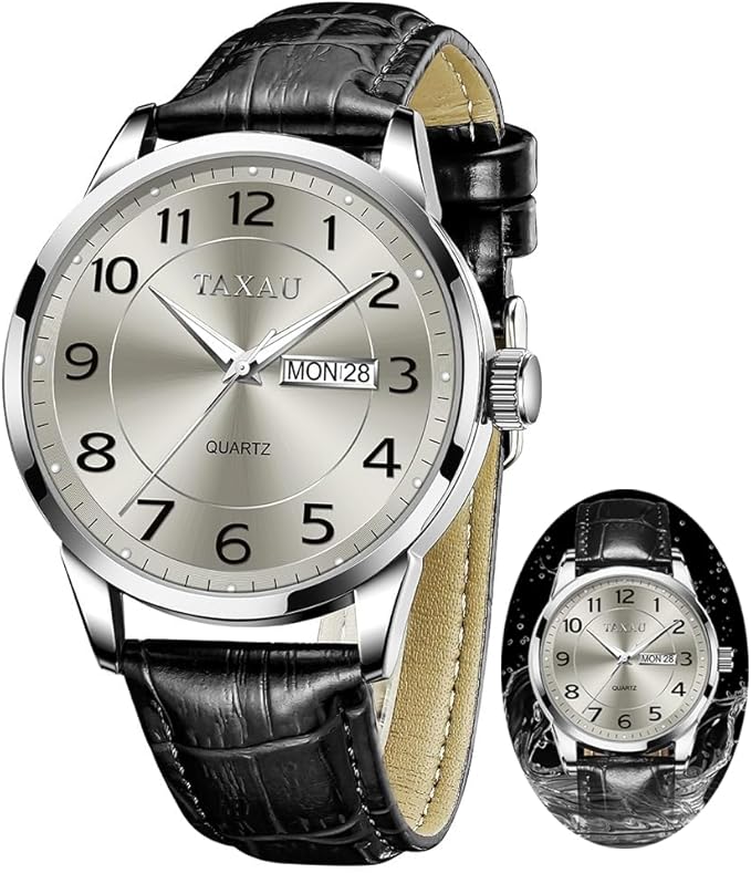 Men’s Luxury Leather Quartz Watch – Waterproof, Large Face, Date