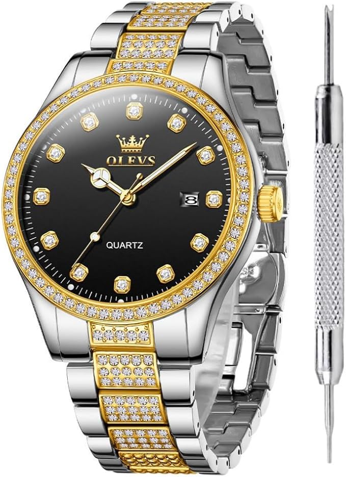 OLEVS Crystal Rhinestones Stainless Steel Men’s Watch