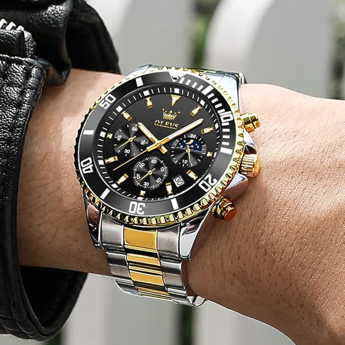 OLEVS Waterproof Stainless Steel Luminous Rotatable Bezel Watch — Classic Analog Quartz Wristwatch