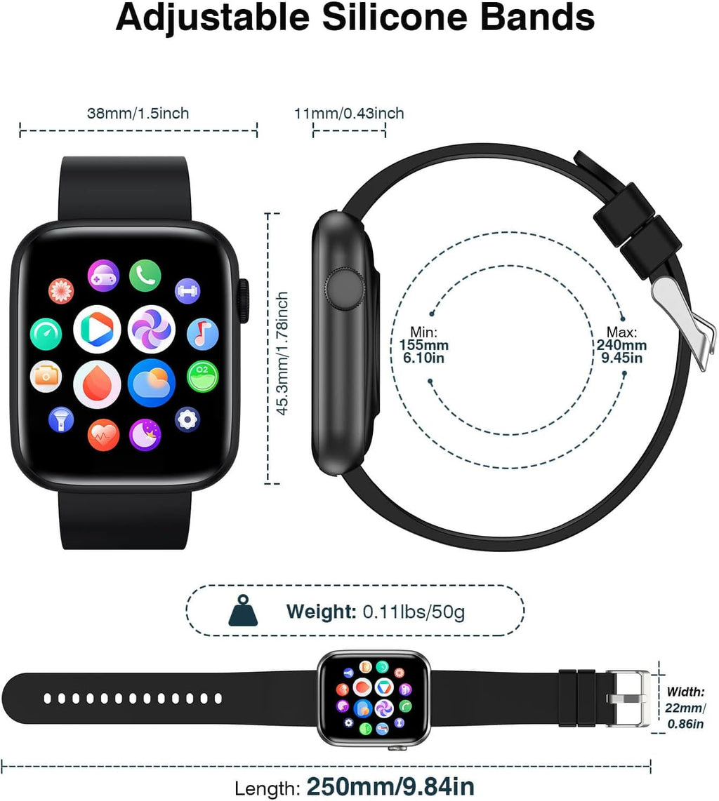 Smartwatch Bluetooth Calls, 1.9" HD Screen, 24/7 Health Monitoring