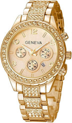 FANMIS Luxury Unisex Quartz Watch – Crystal Diamond Dial, Calendar, Stainless Steel