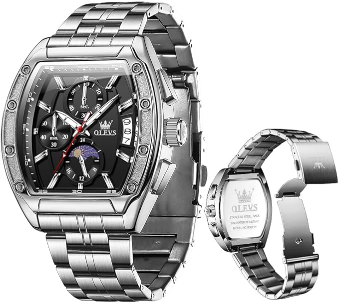 OLEVS Men’s Luxury Two-Tone Chronograph Watch – Moon Phase, Waterproof, Big Face
