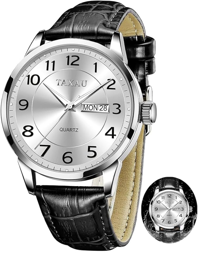 Men’s Luxury Leather Quartz Watch – Waterproof, Large Face, Date