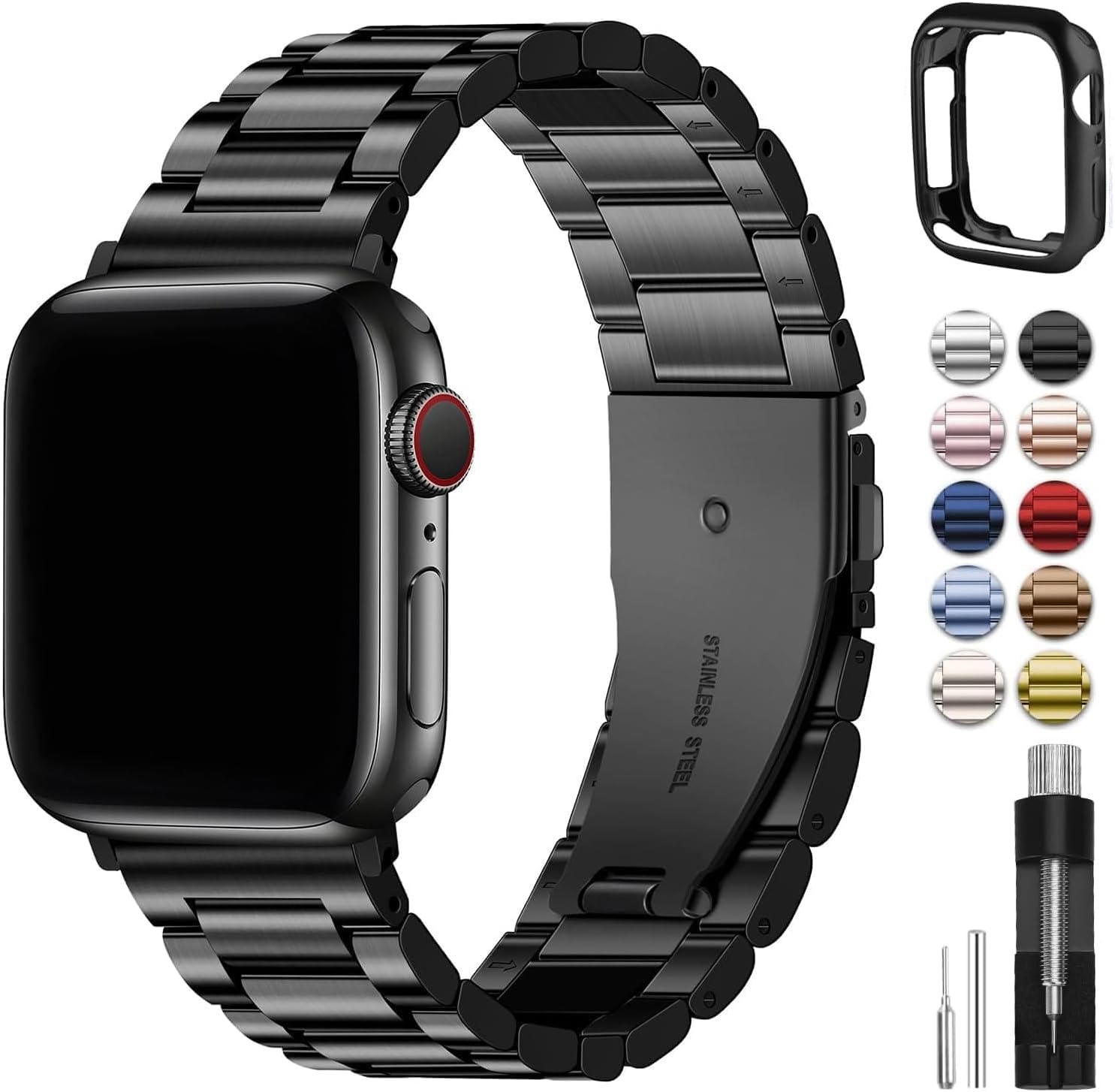 Fullmosa Stainless Steel Band with Case for Apple Watch 45/44/42mm – Blue