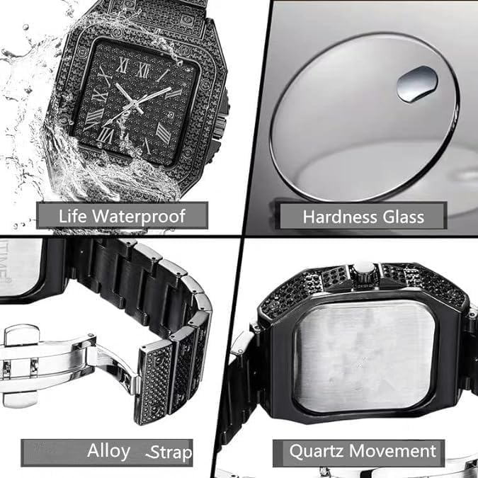 MINILUJIA Crystal Fashion Diamond Wristwatch Gold Stainless Steel Analog Quartz Watch