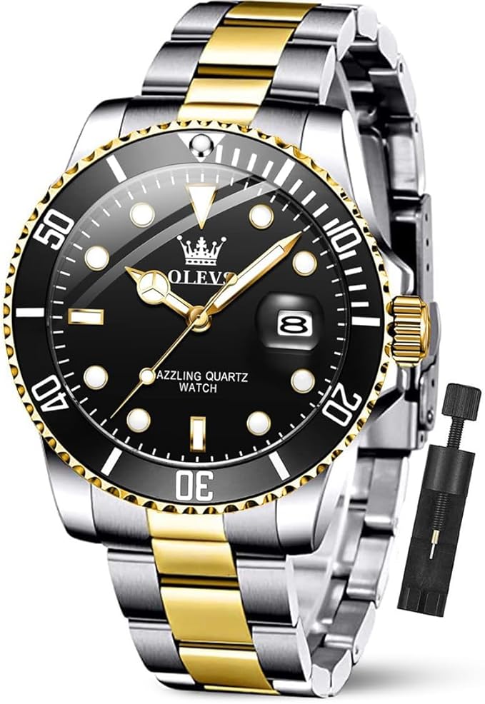 OLEVS Men’s Big Face Stainless Steel Quartz Watch – Day Date