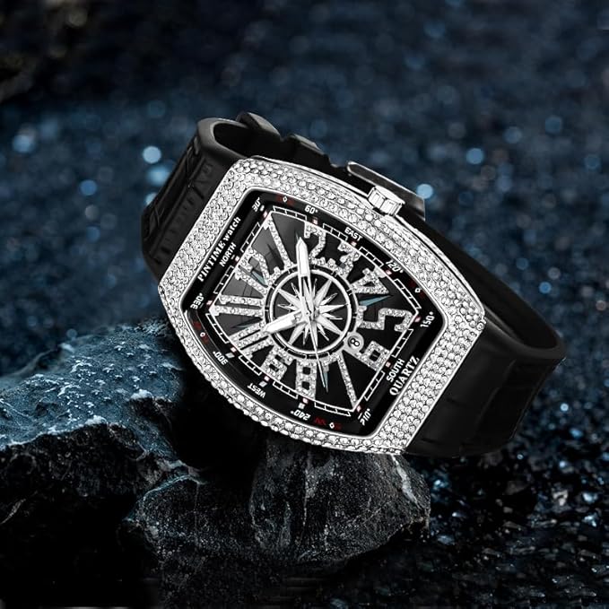 FANMIS Men’s Skull Watch – Punk Diamond Dial, Leather Strap, Calendar Quartz