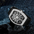 FANMIS Men’s Skull Big Face Watch – Punk Diamond Dial, Leather Strap