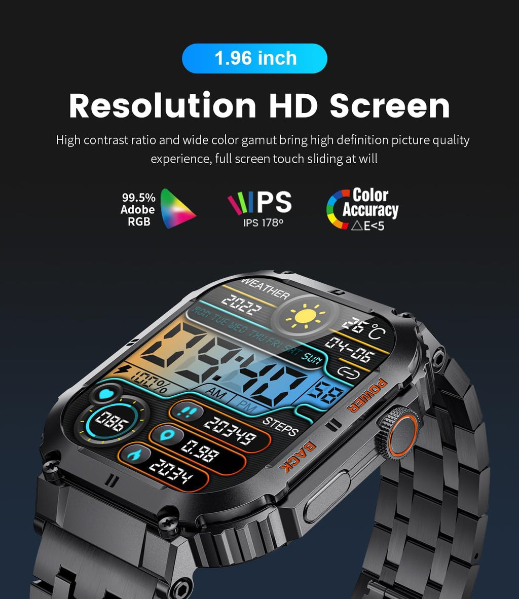 ESFOE Military Smartwatch for Men, 1.96″ HD, Calls & Fitness Tracking