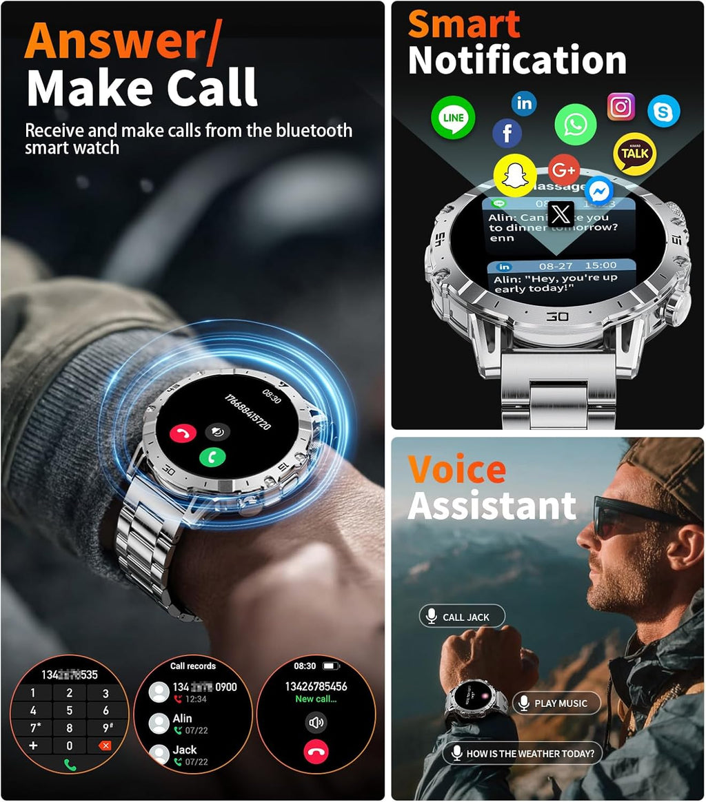 Military Smart Watch for Men – 1.7” Display, Bluetooth Call, 114 Sports Modes