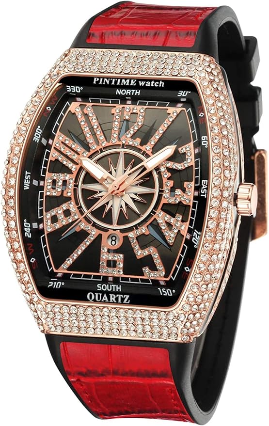 FANMIS Men’s Skull Watch – Punk Diamond Dial, Leather Strap, Calendar Quartz