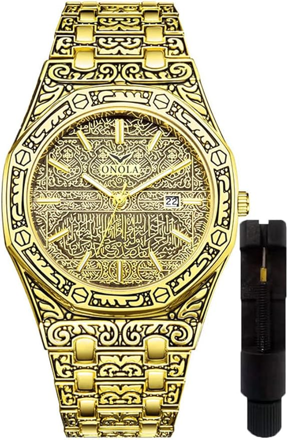Retro Men’s Quartz Watch – Tattoo Pattern Stainless Steel, Waterproof
