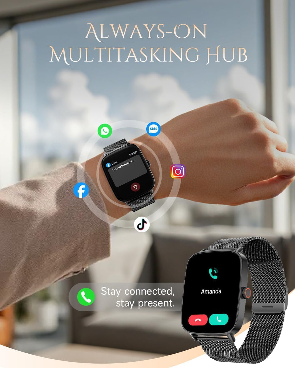 TOOBUR Smart Watch for Women, Bluetooth Calling, Fitness & Health Tracking
