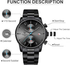 GOLDEN HOUR Men’s Watch, Black Stainless Steel, Chronograph & Waterproof
