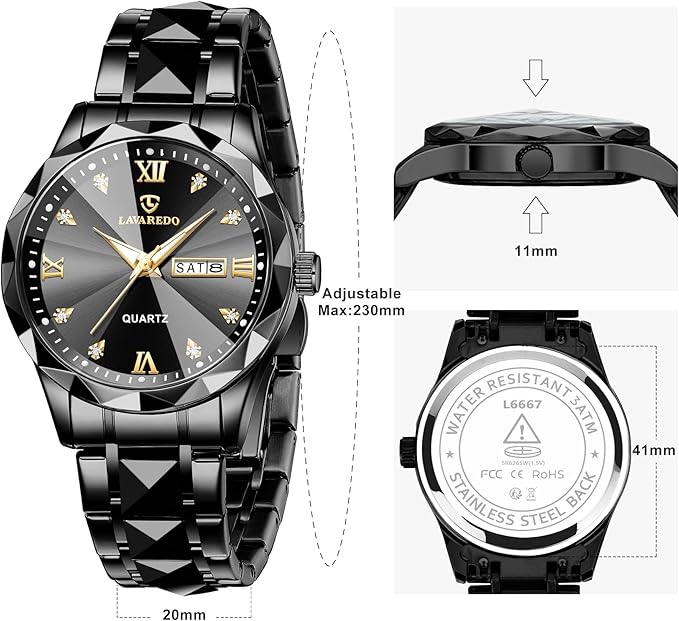 Men’s Luxury Two-Tone Quartz Watch – Diamond Dial, Waterproof, Luminous