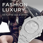 Unisex Luxury Full Diamond Watch Silver Gold Quartz Analog Stainless Steel Bracelet
