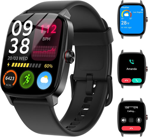 Bluetooth Smartwatch for Men & Women Fitness Tracker with Heart Rate, Sleep & Activity Monitor | Waterproof Touchscreen