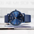 BUREI Men’s Minimalist Wrist Watch – Analog Date, Stainless Steel Mesh Band