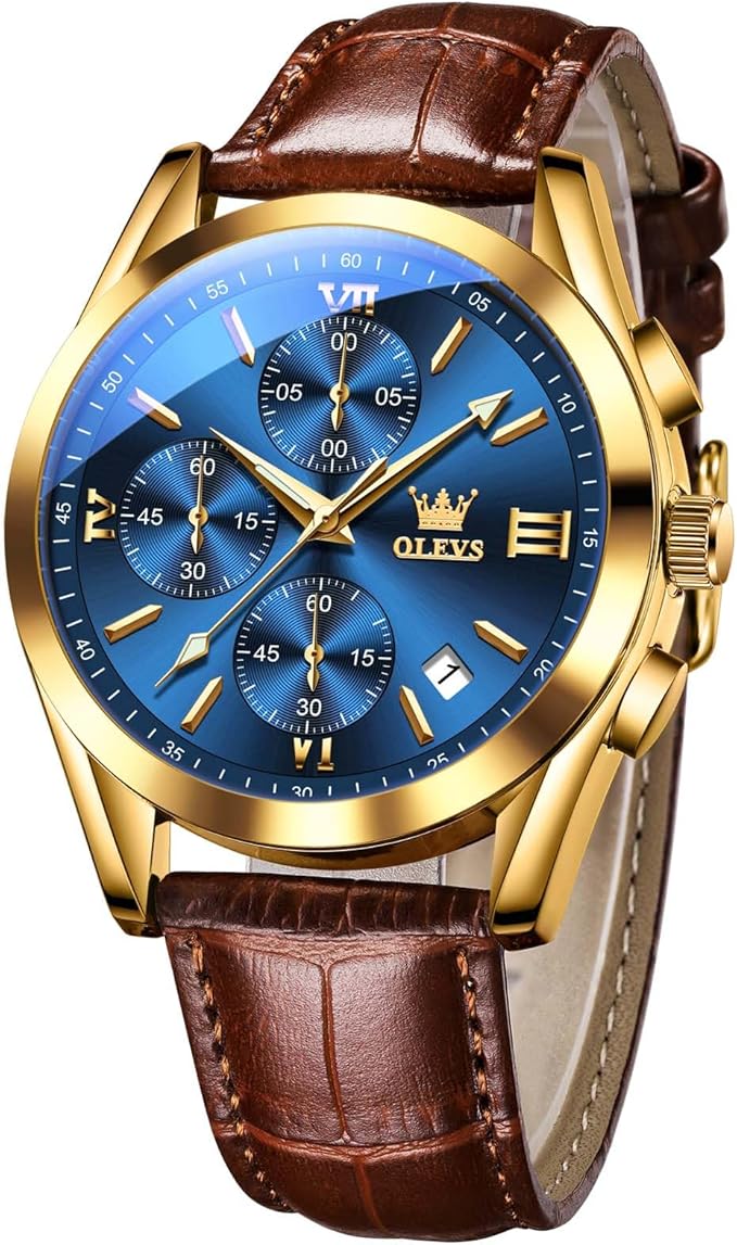 OLEVS Men’s Analog Leather Band Business Watch