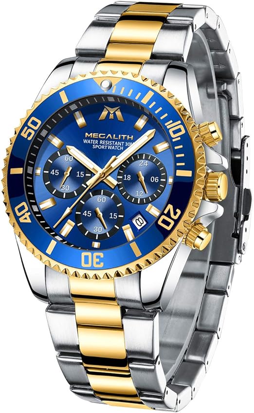 MEGALITH Men’s Stainless Steel Chronograph Quartz Watch – Waterproof, Date