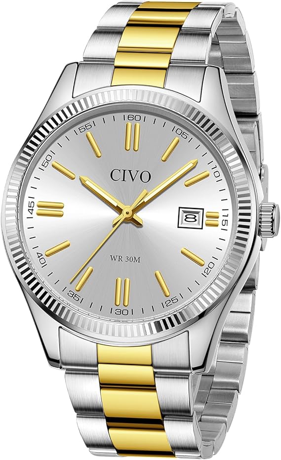 CIVO Men’s Stainless Steel Analog Watch – Classic Date, Waterproof Quartz