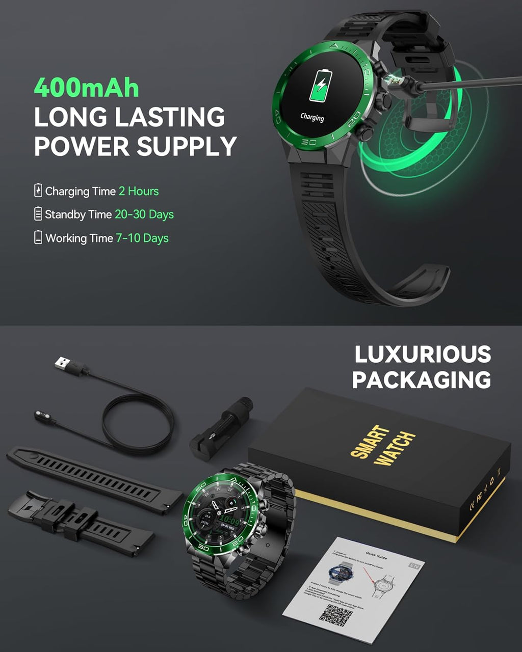 SOUYIE Men’s Smart Watch – 1.43” AMOLED, Bluetooth Calling, Dual Strap
