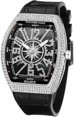FANMIS Men’s Skull Big Face Watch – Punk Diamond Dial, Leather Strap