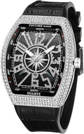 FANMIS Men’s Skull Big Face Watch – Punk Diamond Dial, Leather Strap