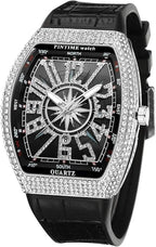 FANMIS Men’s Skull Watch – Punk Diamond Dial, Leather Strap, Calendar Quartz