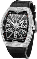 FANMIS Men’s Skull Watch – Punk Diamond Dial, Leather Strap, Calendar Quartz