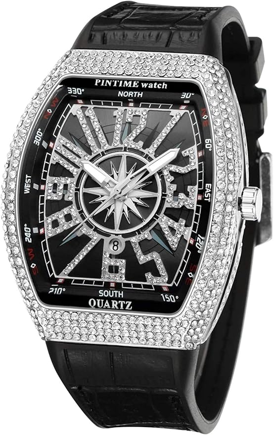 FANMIS Men’s Skull Watch – Punk Diamond Dial, Leather Strap, Calendar Quartz