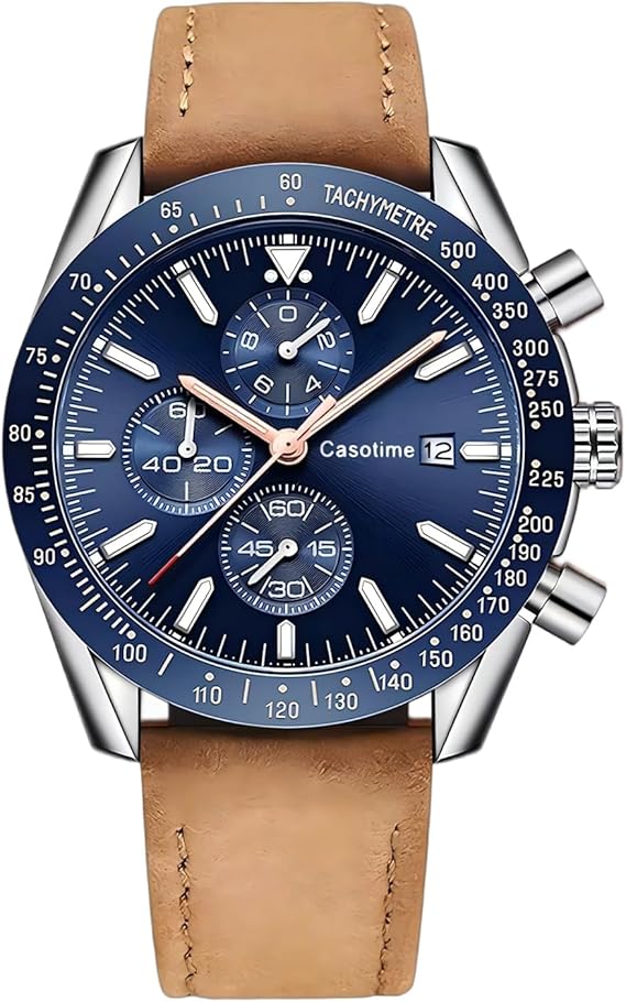 Casotime Men’s Leather Chronograph Analog Quartz Watch