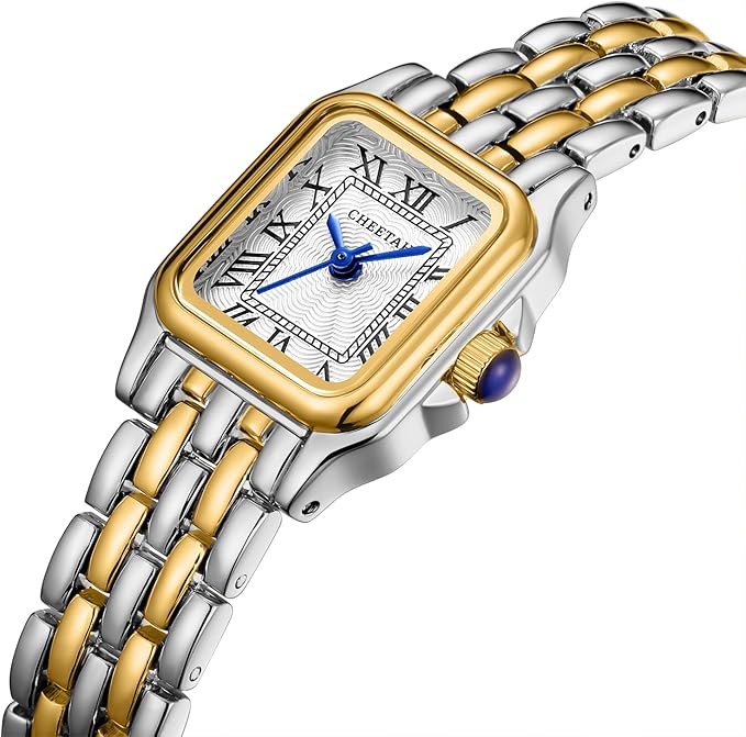 CHEETAH Women’s Small Two‑Tone Rectangular Roman Dial Watch