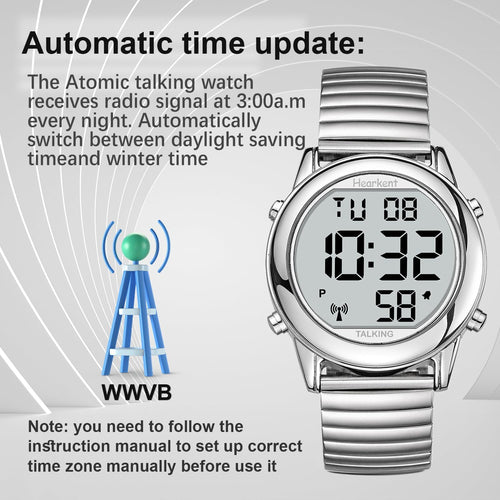Atomic Digital Talking Watch for Elderly – Big Numbers, English Voice