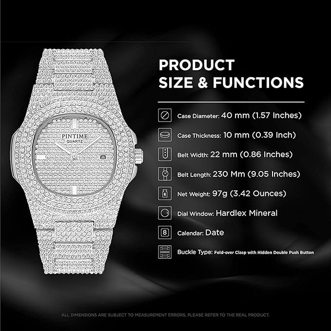 Unisex Luxury Full Diamond Watch Silver Gold Quartz Analog Stainless Steel Bracelet