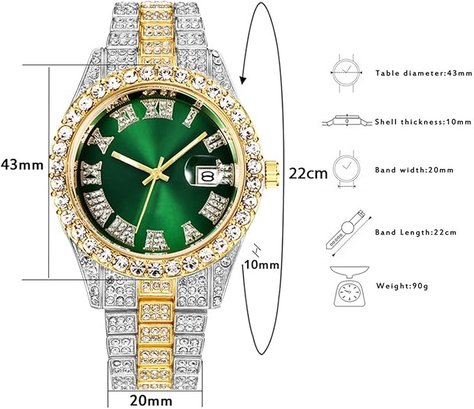 CdyBox Men’s Luxury Hip Hop Watch Set – 3 Pack, Diamond Dial, Roman Scale