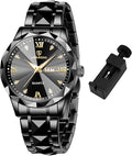 Men’s Luxury Two-Tone Quartz Watch – Diamond Dial, Waterproof, Luminous