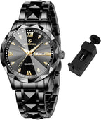 Men’s Luxury Two-Tone Quartz Watch – Diamond Dial, Waterproof, Luminous